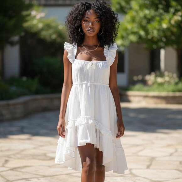 BIRD + KITE ANTHROPOLOGIE Luccette Dress XS White Asymmetrical Ruffles - Picture 1 of 16
